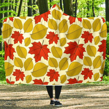 Elm Maple Leave Print Pattern Hooded Blanket-JTAMIGO.COM
