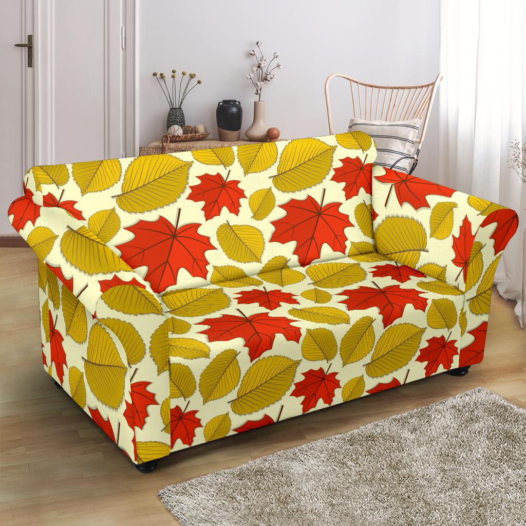 Elm Maple Leave Print Pattern Loveseat Slipcover-JTAMIGO.COM