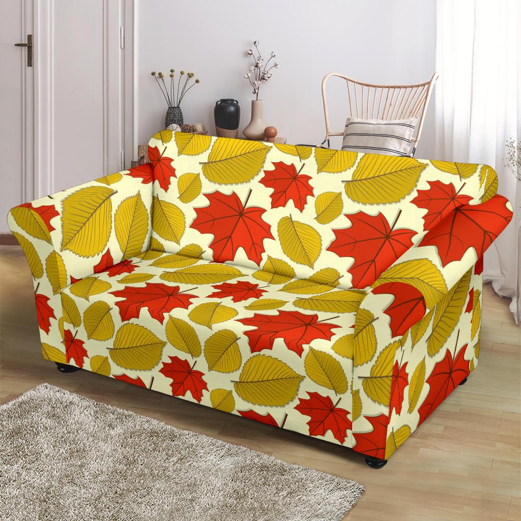 Elm Maple Leave Print Pattern Loveseat Slipcover-JTAMIGO.COM