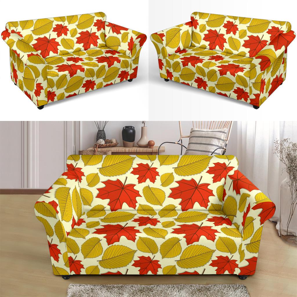 Elm Maple Leave Print Pattern Loveseat Slipcover-JTAMIGO.COM