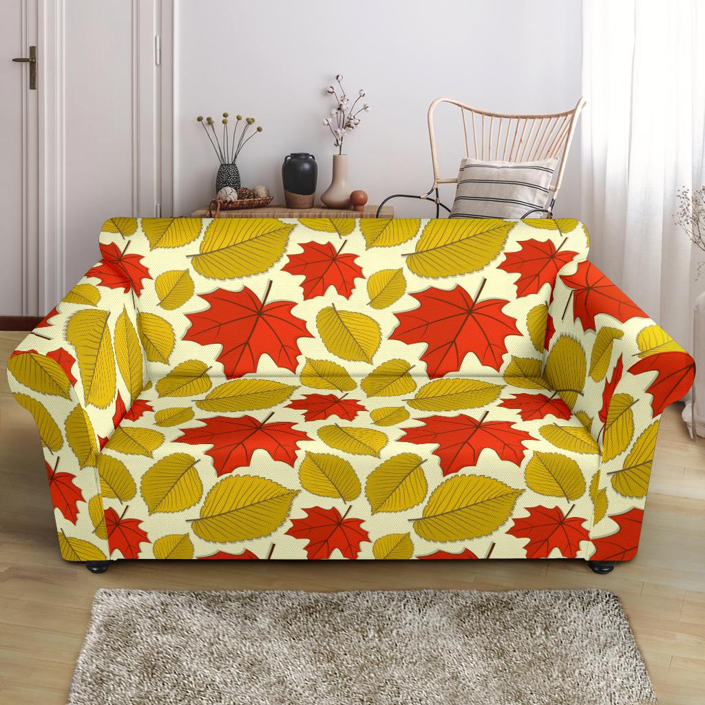 Elm Maple Leave Print Pattern Loveseat Slipcover-JTAMIGO.COM