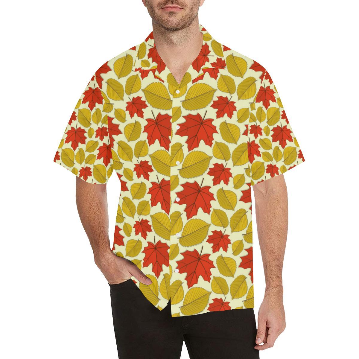 Elm Maple Leave Print Pattern Men Aloha Hawaiian Shirt