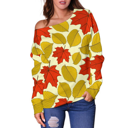 Elm Maple Leave Print Pattern Off Shoulder Sweatshirt