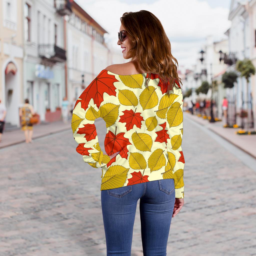 Elm Maple Leave Print Pattern Off Shoulder Sweatshirt