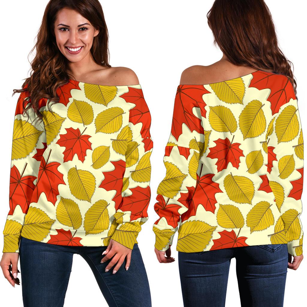 Elm Maple Leave Print Pattern Off Shoulder Sweatshirt