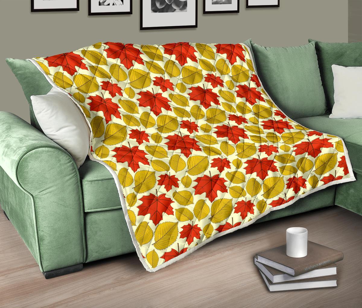 Elm Maple Leave Print Pattern Premium Quilt-JTAMIGO.COM