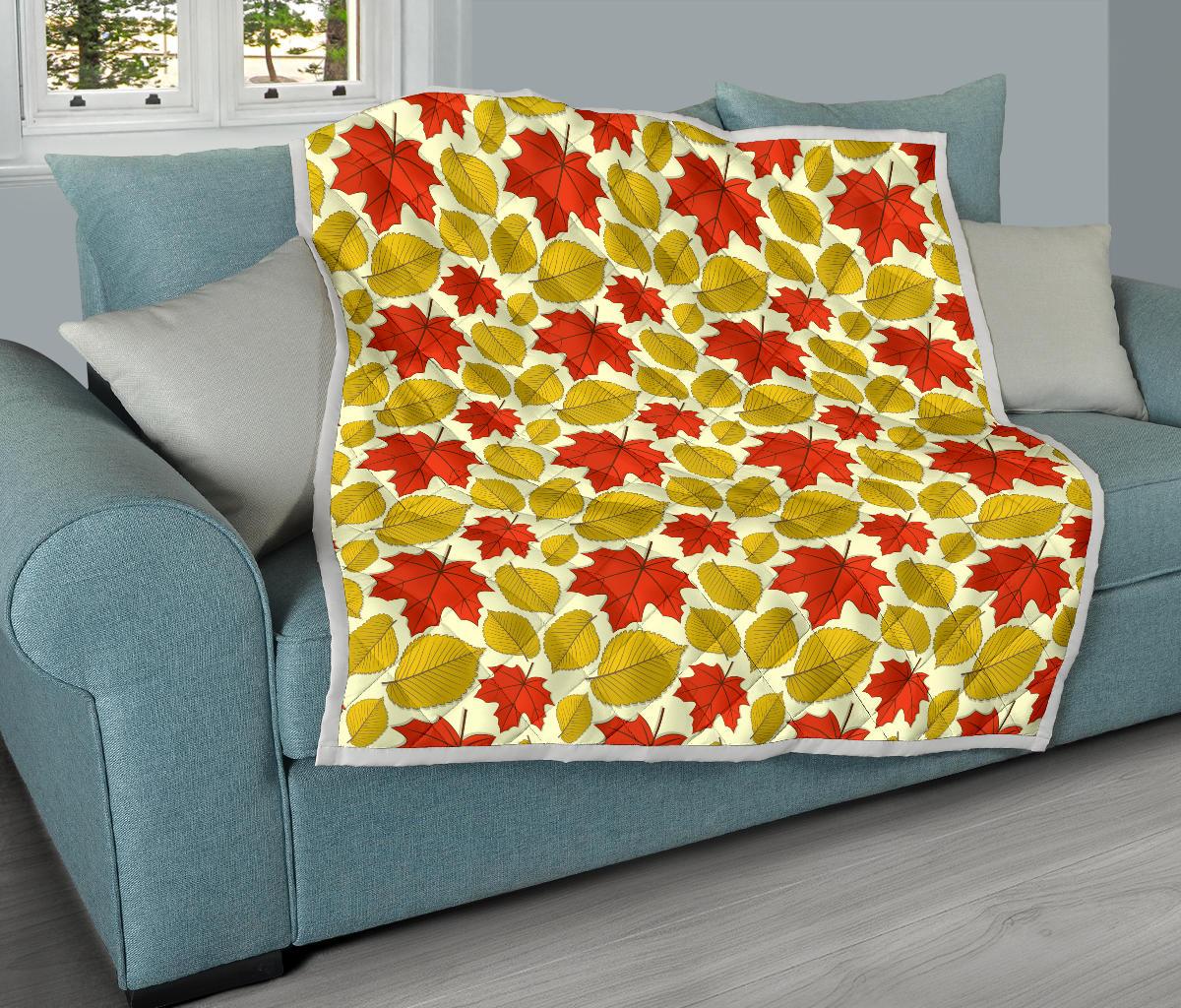 Elm Maple Leave Print Pattern Premium Quilt-JTAMIGO.COM