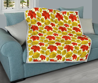 Elm Maple Leave Print Pattern Premium Quilt-JTAMIGO.COM