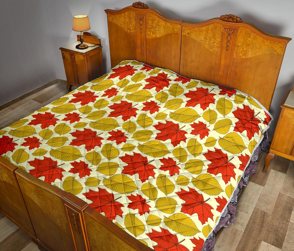 Elm Maple Leave Print Pattern Premium Quilt-JTAMIGO.COM