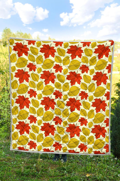 Elm Maple Leave Print Pattern Premium Quilt-JTAMIGO.COM
