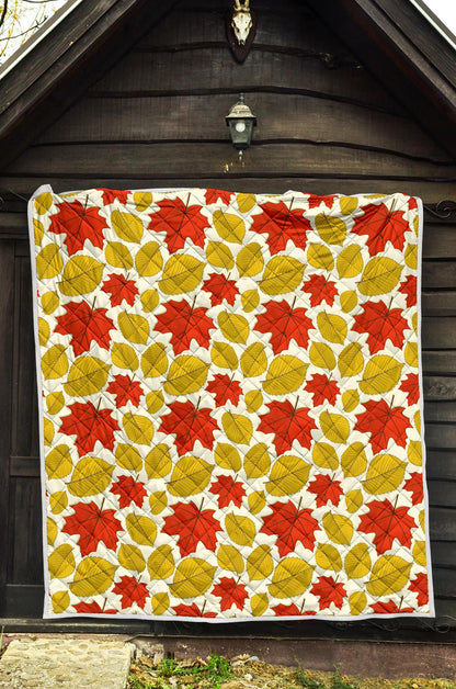 Elm Maple Leave Print Pattern Premium Quilt-JTAMIGO.COM