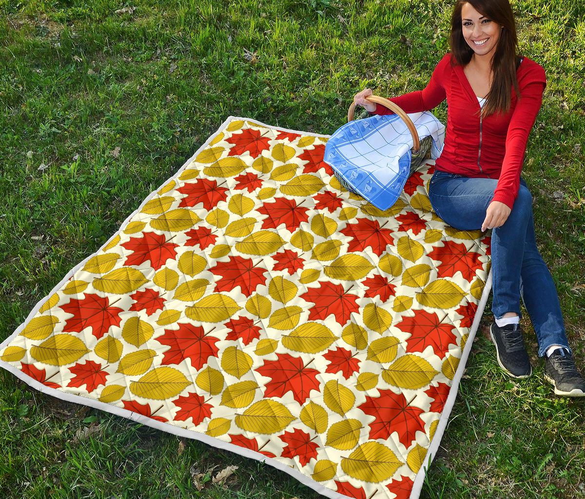 Elm Maple Leave Print Pattern Premium Quilt-JTAMIGO.COM