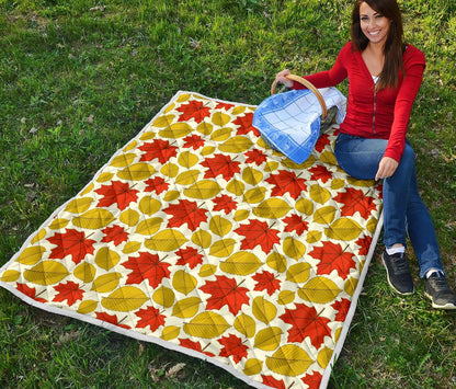 Elm Maple Leave Print Pattern Premium Quilt-JTAMIGO.COM