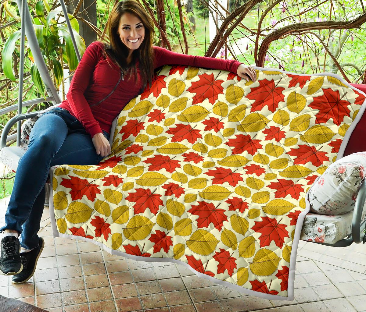 Elm Maple Leave Print Pattern Premium Quilt-JTAMIGO.COM