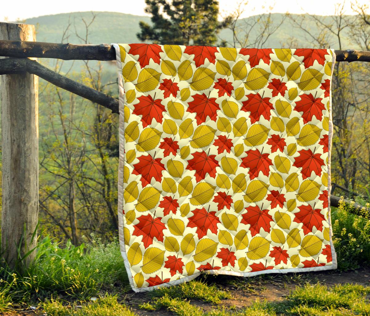 Elm Maple Leave Print Pattern Premium Quilt-JTAMIGO.COM