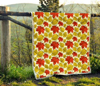 Elm Maple Leave Print Pattern Premium Quilt-JTAMIGO.COM