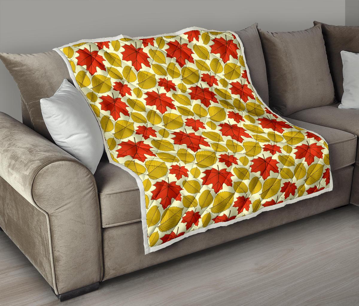 Elm Maple Leave Print Pattern Premium Quilt-JTAMIGO.COM
