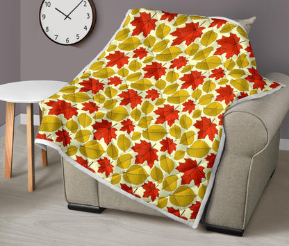 Elm Maple Leave Print Pattern Premium Quilt-JTAMIGO.COM