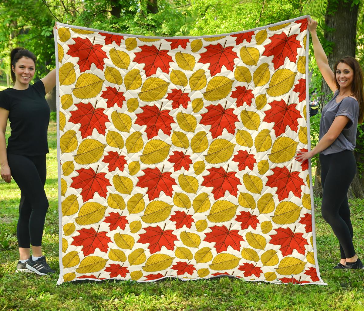 Elm Maple Leave Print Pattern Premium Quilt-JTAMIGO.COM