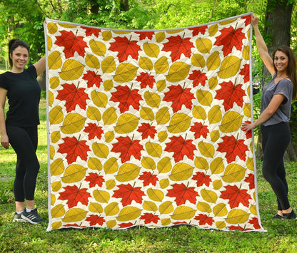 Elm Maple Leave Print Pattern Premium Quilt-JTAMIGO.COM