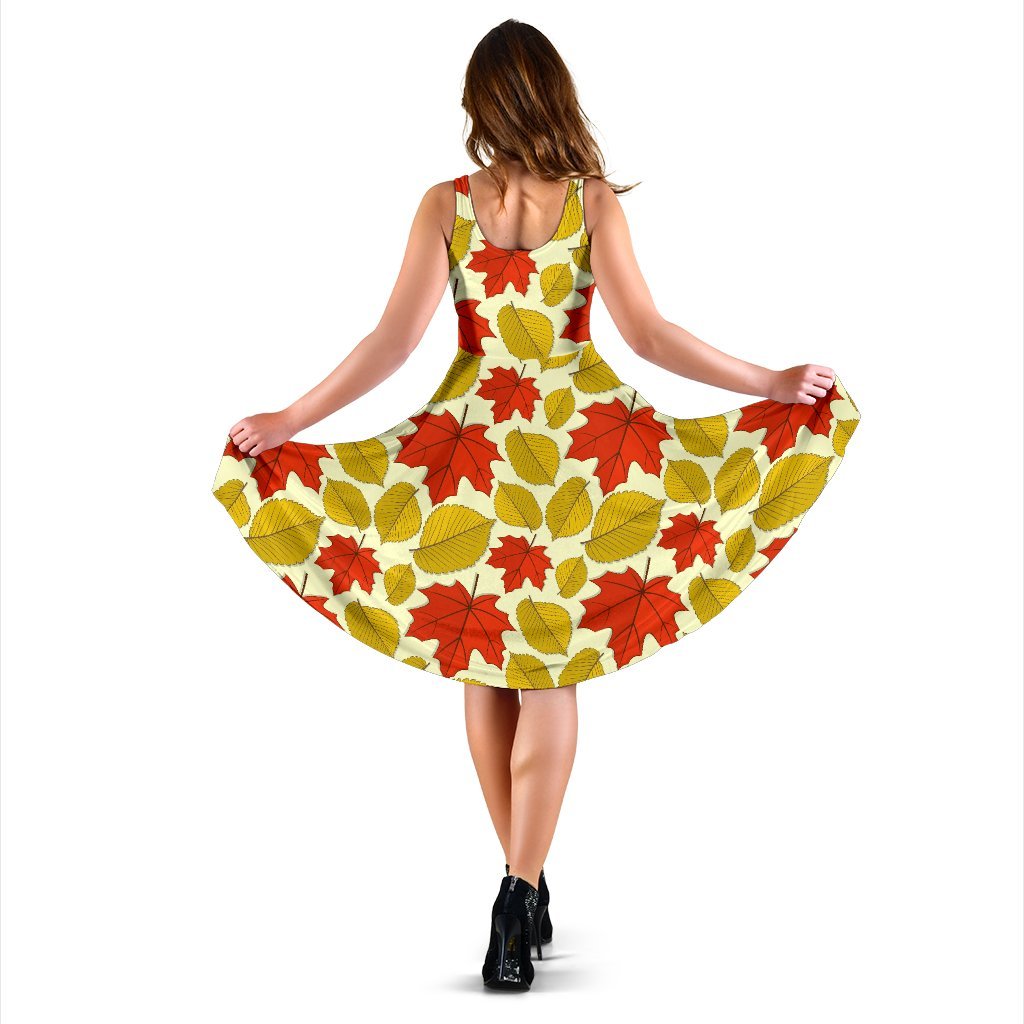 Elm Maple Leave Print Pattern Sleeveless Dress