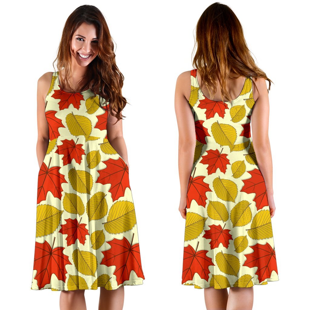 Elm Maple Leave Print Pattern Sleeveless Dress