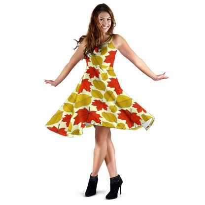 Elm Maple Leave Print Pattern Sleeveless Dress
