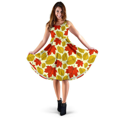 Elm Maple Leave Print Pattern Sleeveless Dress