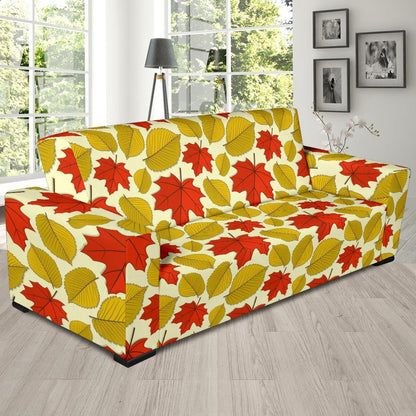 Elm Maple Leave Print Pattern Sofa Slipcover-JTAMIGO.COM