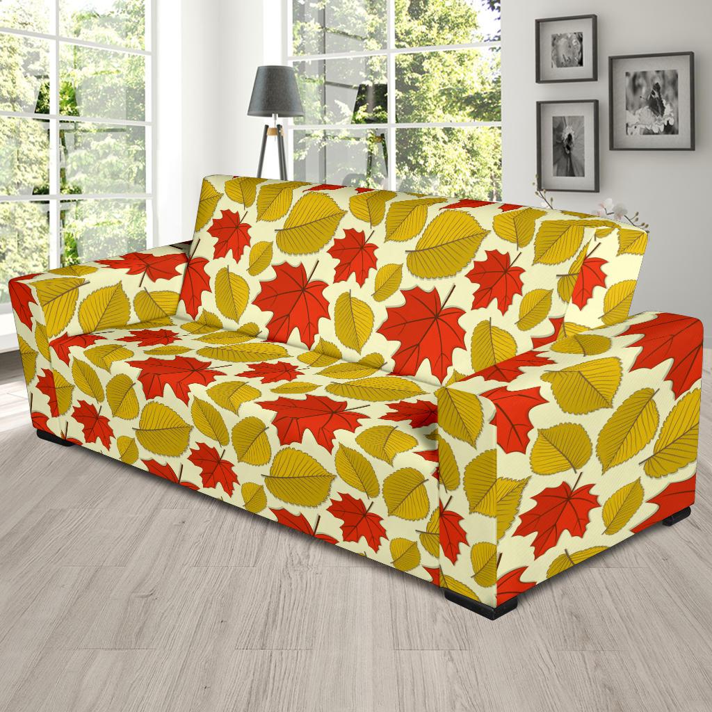 Elm Maple Leave Print Pattern Sofa Slipcover-JTAMIGO.COM
