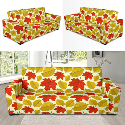 Elm Maple Leave Print Pattern Sofa Slipcover-JTAMIGO.COM