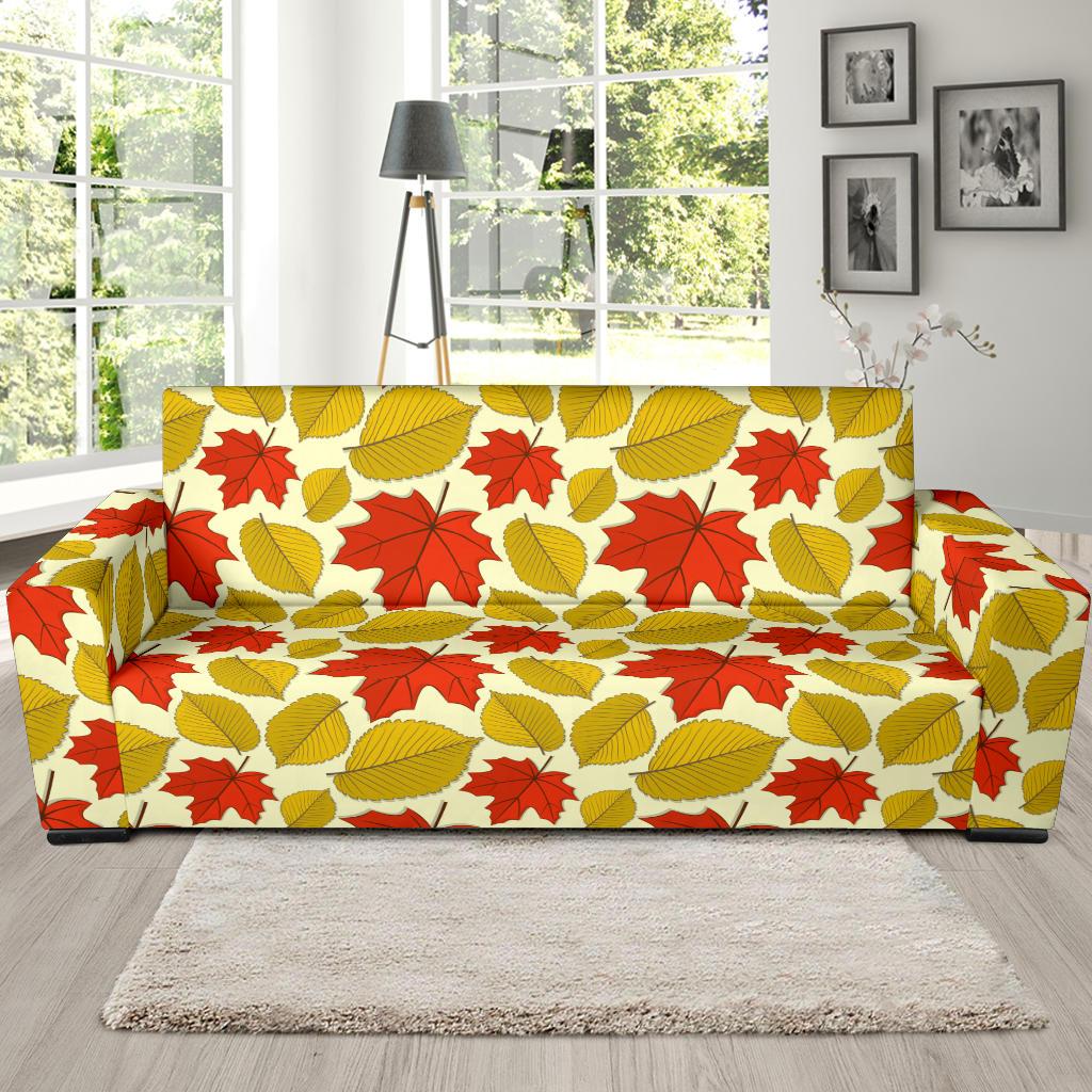 Elm Maple Leave Print Pattern Sofa Slipcover-JTAMIGO.COM