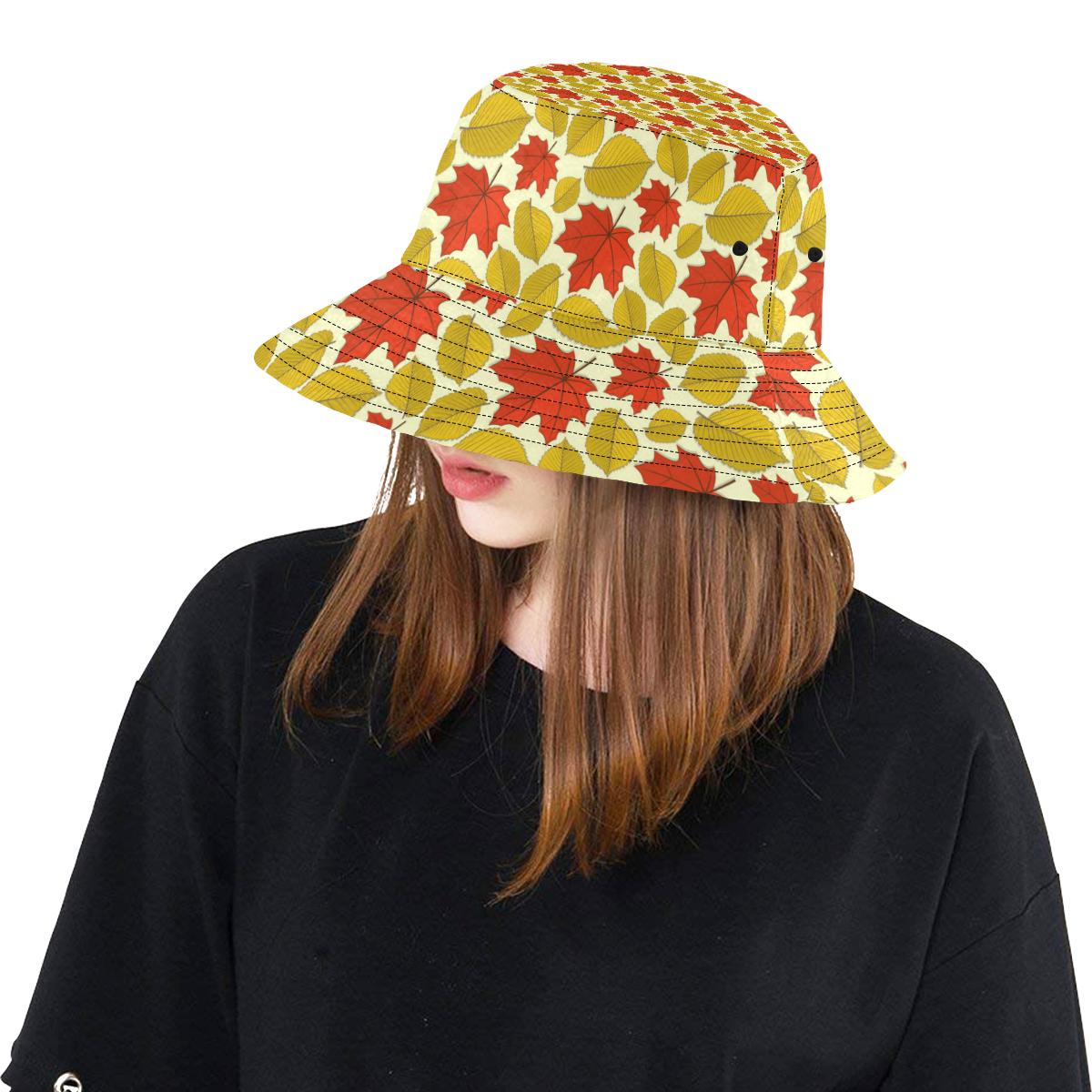 Elm Maple Leave Print Pattern Unisex Bucket Hat