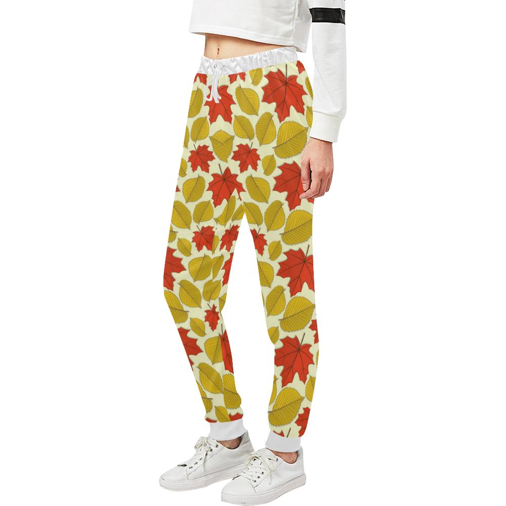 Elm Maple Leave Print Pattern Unisex Casual Sweatpants (Model L11)-JTAMIGO.COM