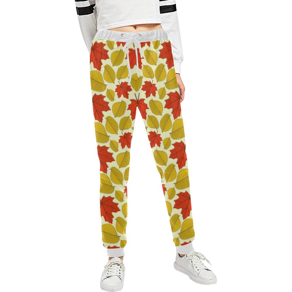 Elm Maple Leave Print Pattern Unisex Casual Sweatpants (Model L11)-JTAMIGO.COM