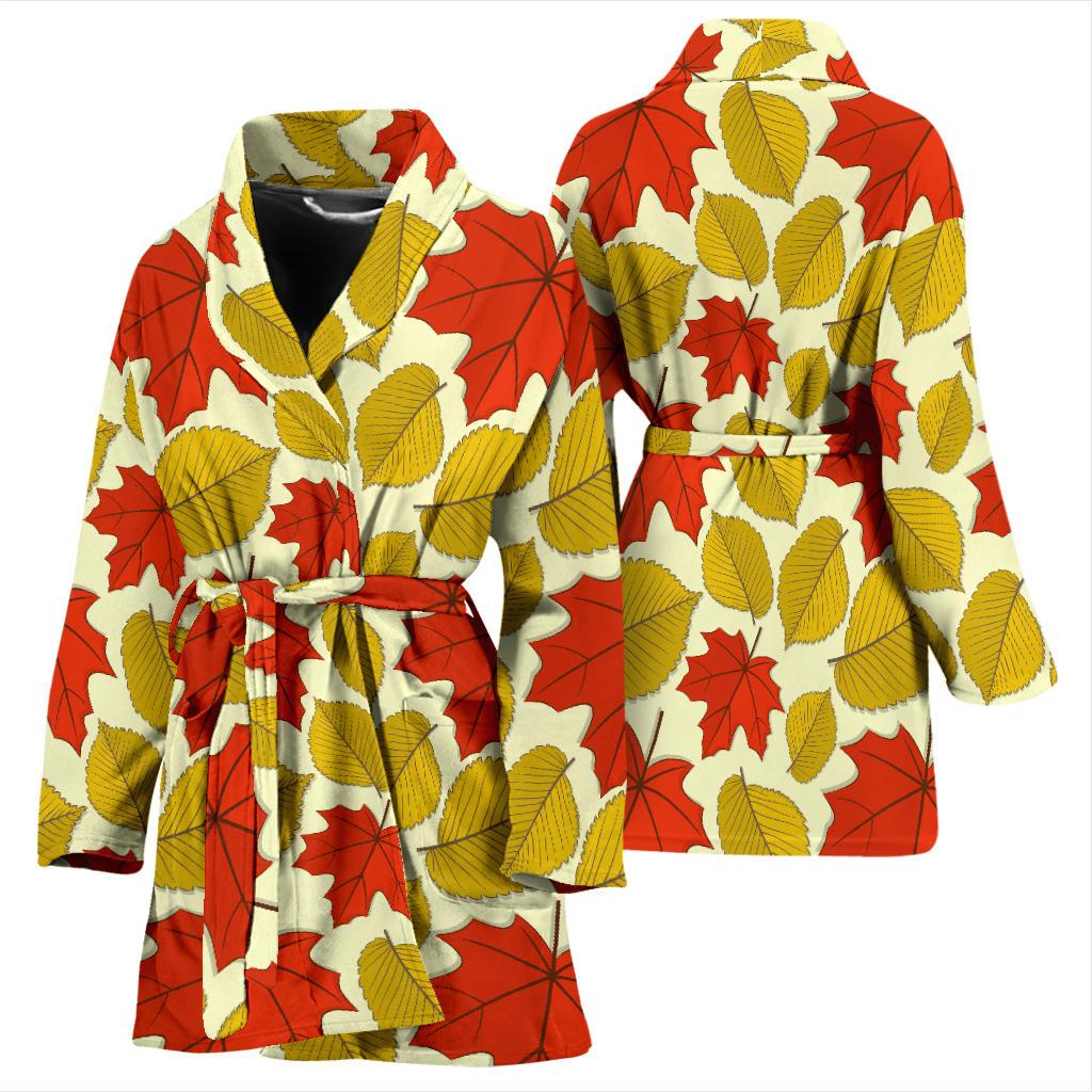 Elm Maple Leave Print Pattern Women Bath Robe-JTAMIGO.COM