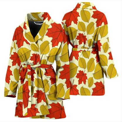 Elm Maple Leave Print Pattern Women Bath Robe-JTAMIGO.COM