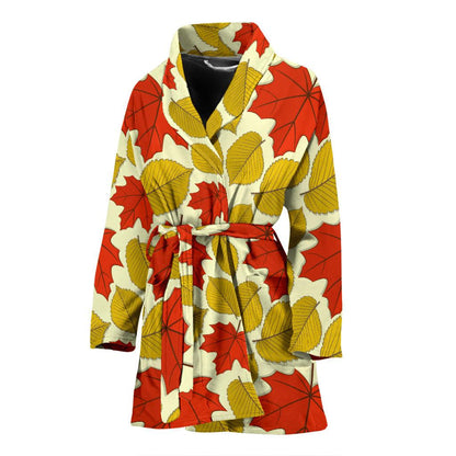 Elm Maple Leave Print Pattern Women Bath Robe-JTAMIGO.COM