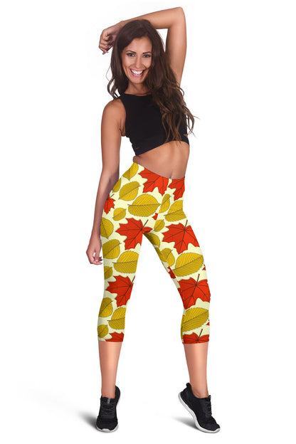 Elm Maple Leave Print Pattern Women Capris