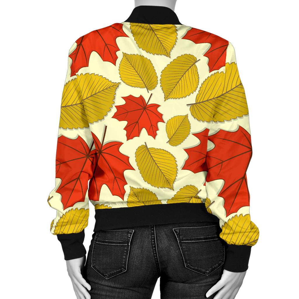 Elm Maple Leave Print Pattern Women Casual Bomber Jacket