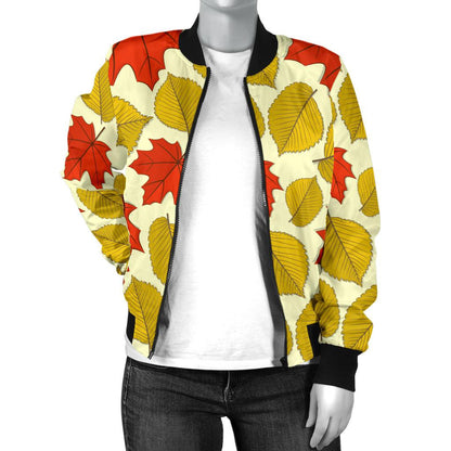 Elm Maple Leave Print Pattern Women Casual Bomber Jacket