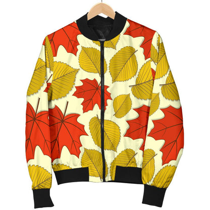 Elm Maple Leave Print Pattern Women Casual Bomber Jacket