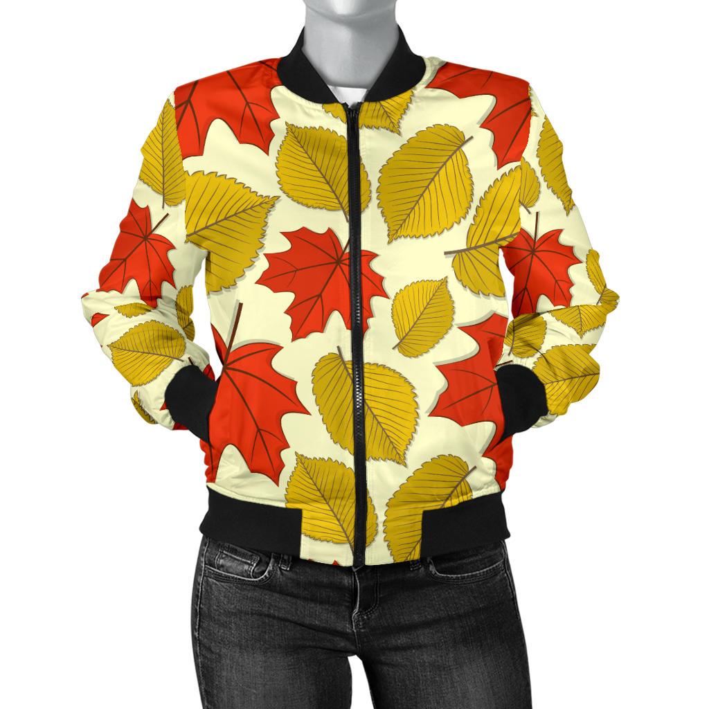 Elm Maple Leave Print Pattern Women Casual Bomber Jacket