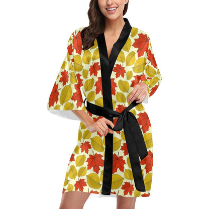 Elm Maple Leave Print Pattern Women Short Kimono Robe