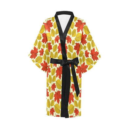 Elm Maple Leave Print Pattern Women Short Kimono Robe