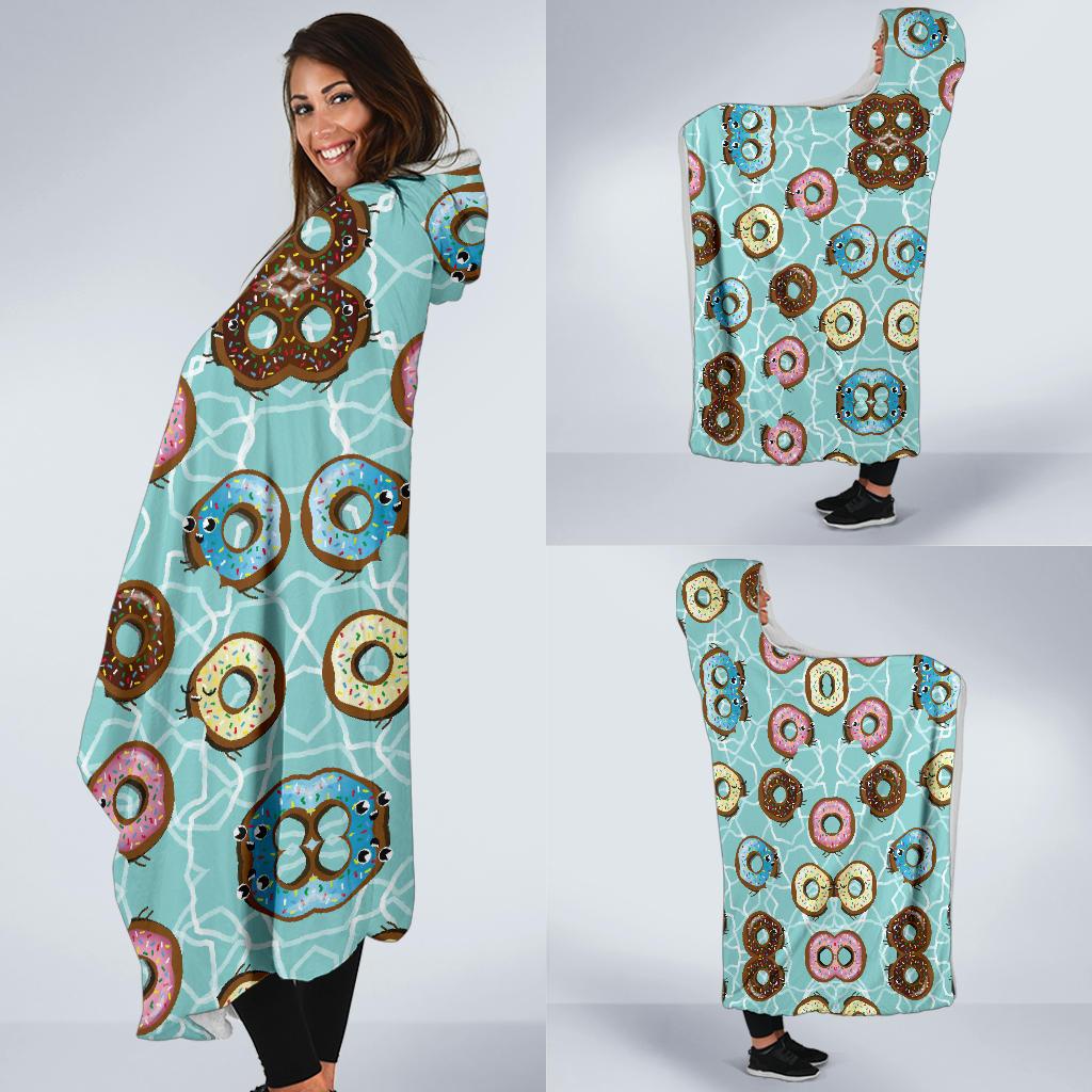 Emoji Donut Print Pattern Hooded Blanket-JTAMIGO.COM
