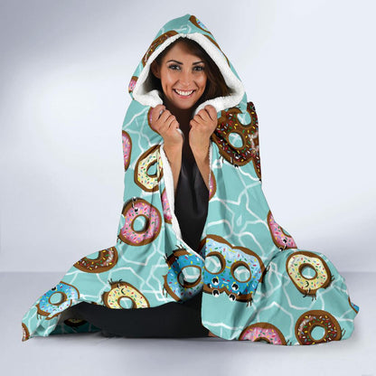 Emoji Donut Print Pattern Hooded Blanket-JTAMIGO.COM