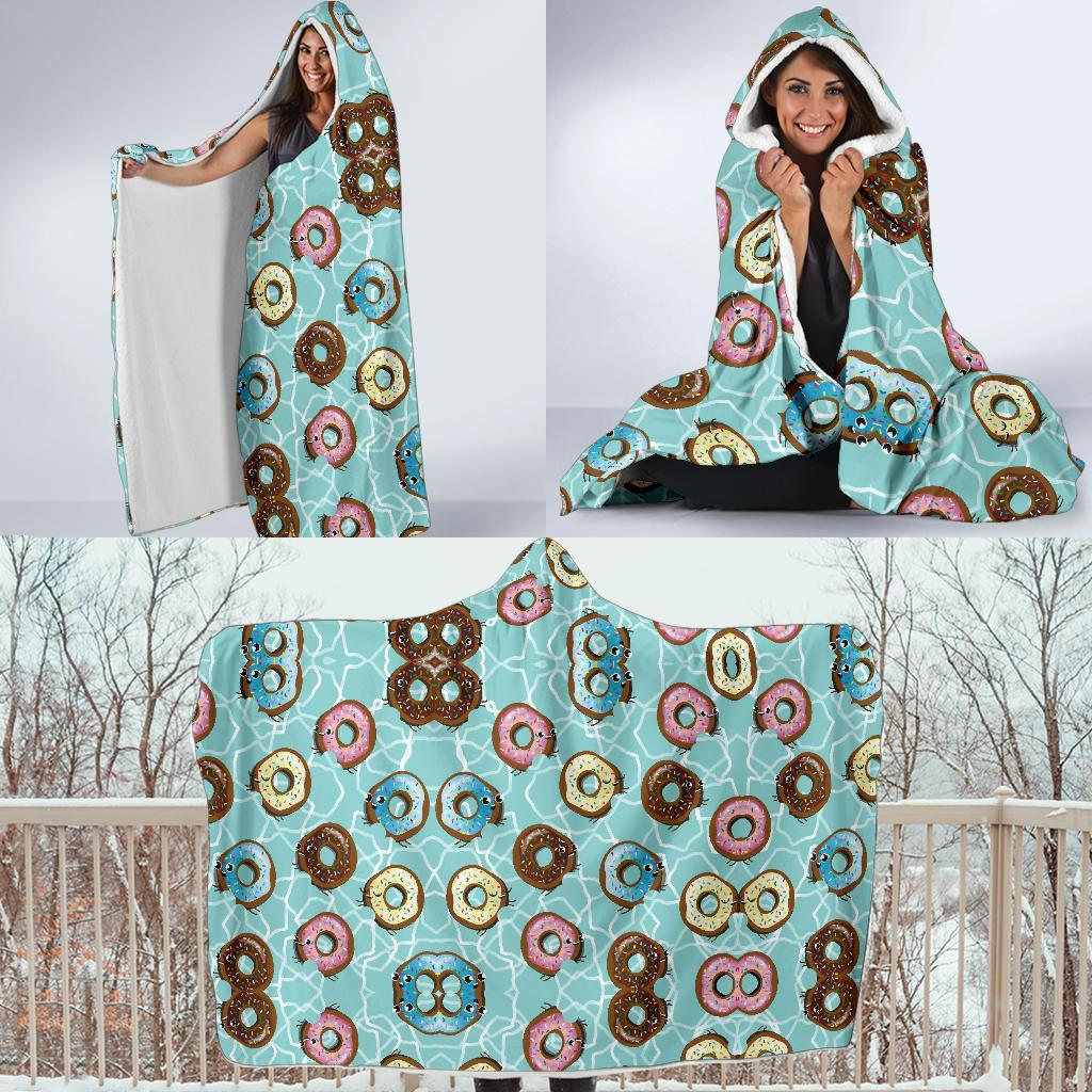 Emoji Donut Print Pattern Hooded Blanket-JTAMIGO.COM