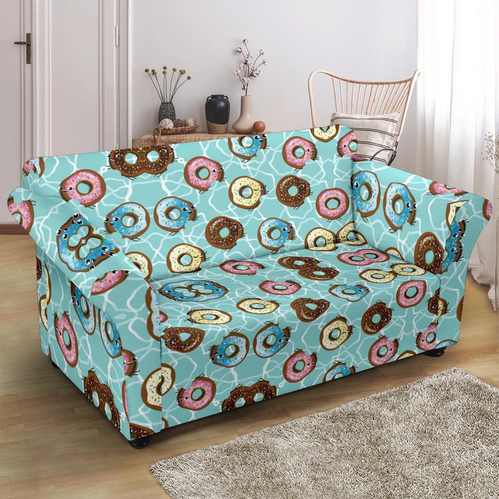 Emoji Donut Print Pattern Loveseat Slipcover-JTAMIGO.COM