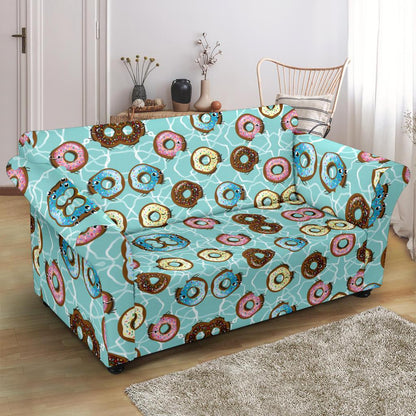 Emoji Donut Print Pattern Loveseat Slipcover-JTAMIGO.COM